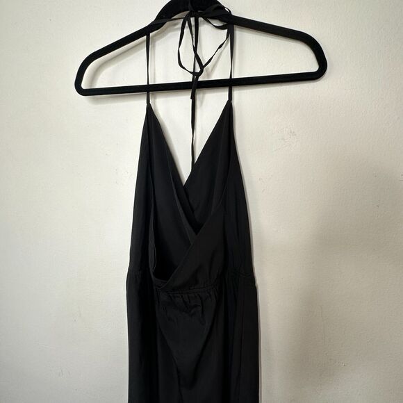 Kelly Renee Jet Black Wrap Sexy VNeck Spaghetti Halter Top Jumpsuit Romper M - Picture 6 of 13